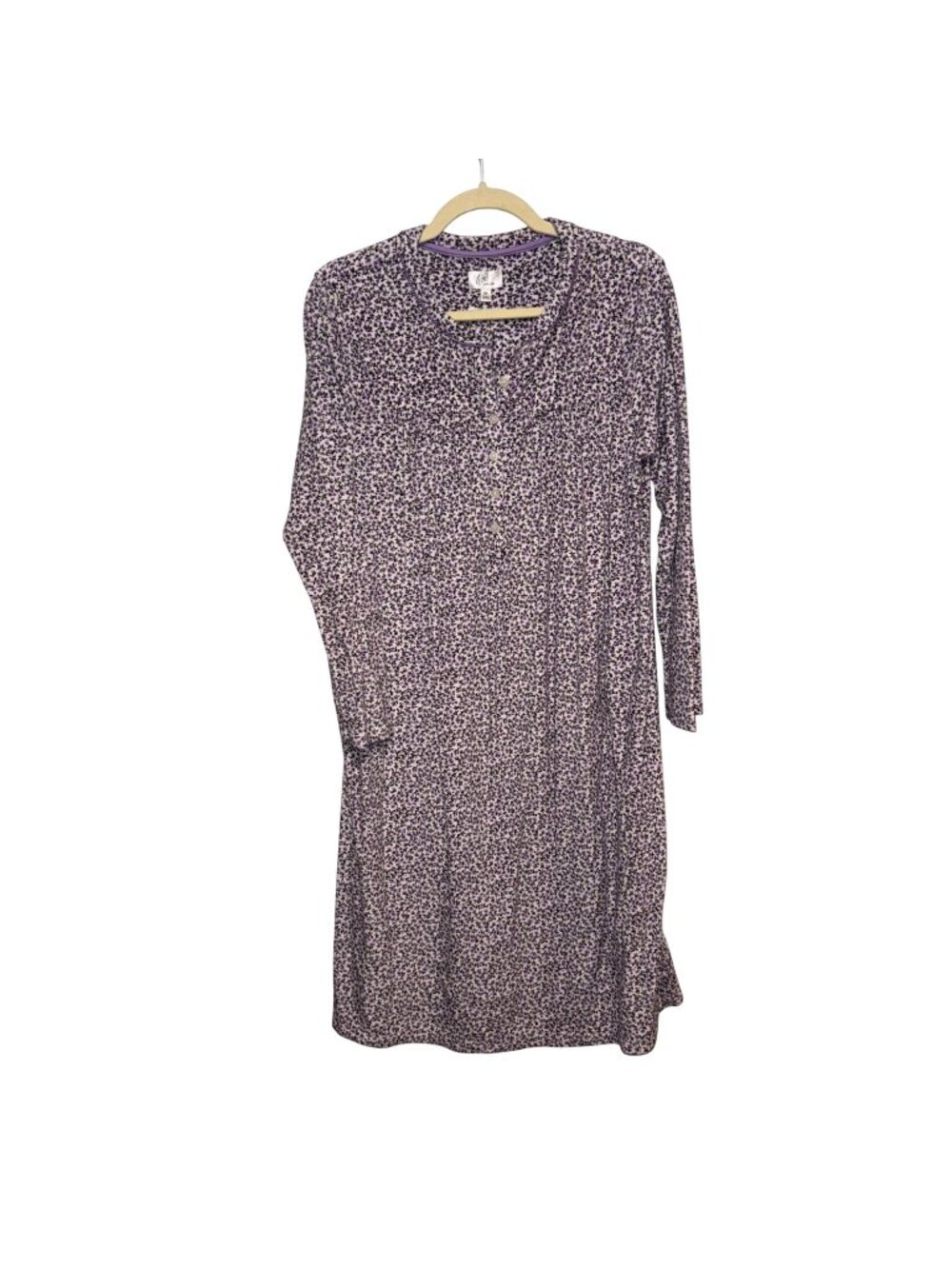 Aria Collection Purple Floral Print Long Sleeve Nightgown M Soft Button-Up Women